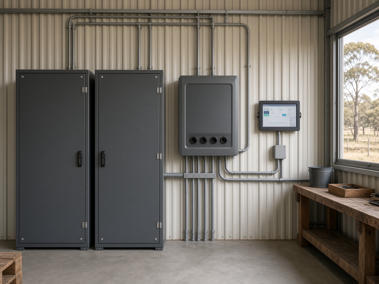 Tidy off-grid equipment wall